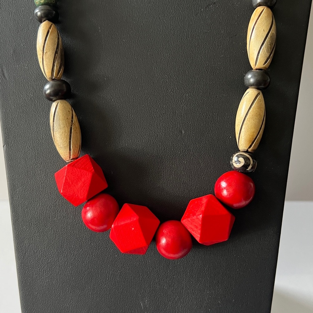 Handcrafted Boho Red Bead Statement Necklace With… - image 3
